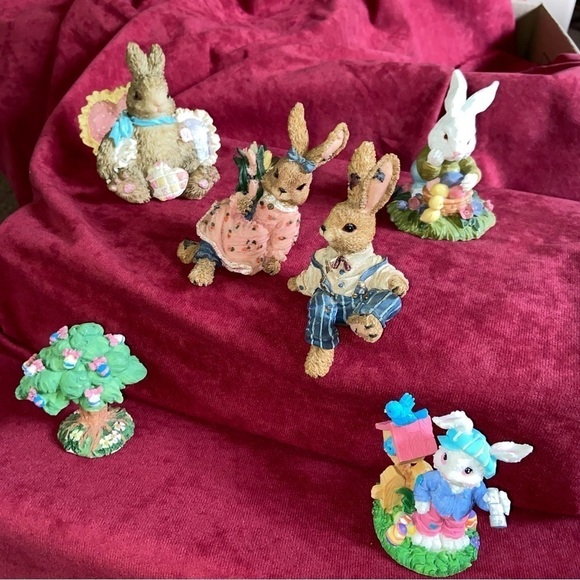 A family of Easter Bunnies and tree bedecked with colorful eggs in one lot. - Picture 2 of 16
